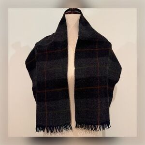 Plaid Wool Scarf with Fringe